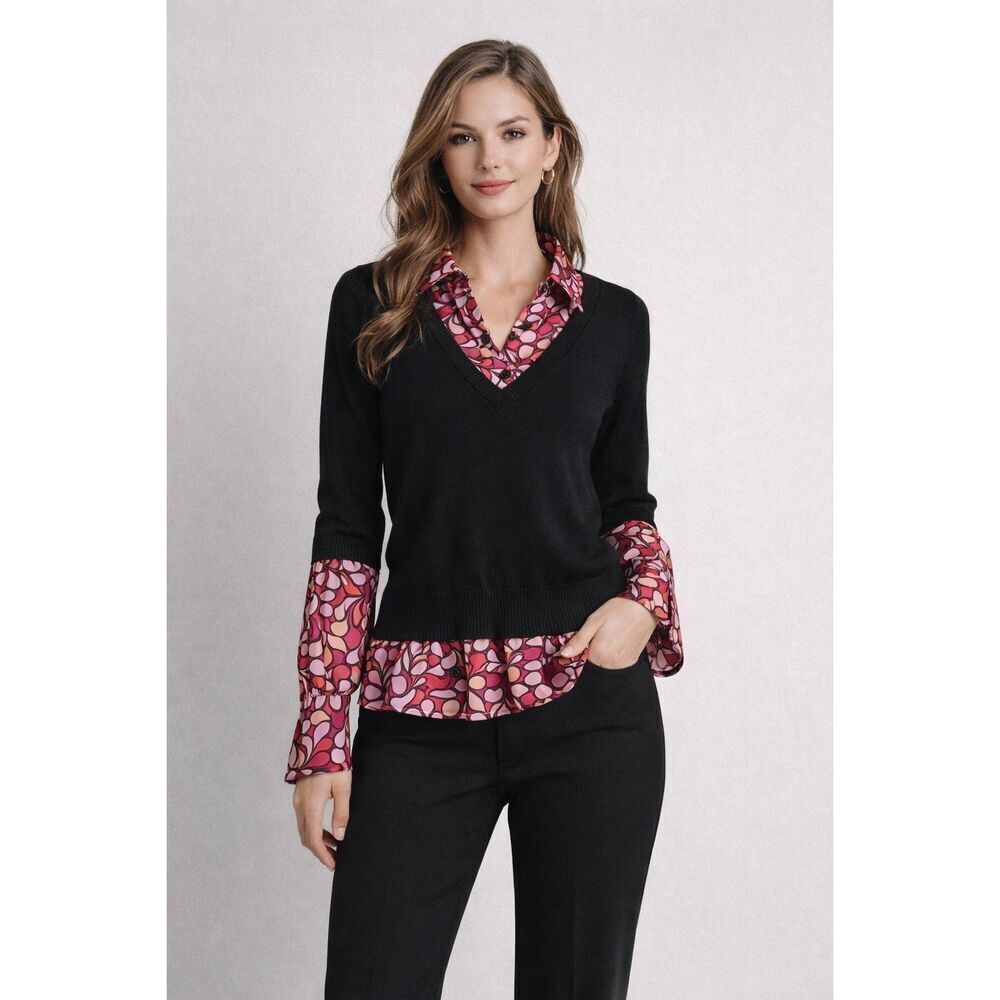 ayered top, bell sleeve blouse, retro print, office chic, fall fashion
